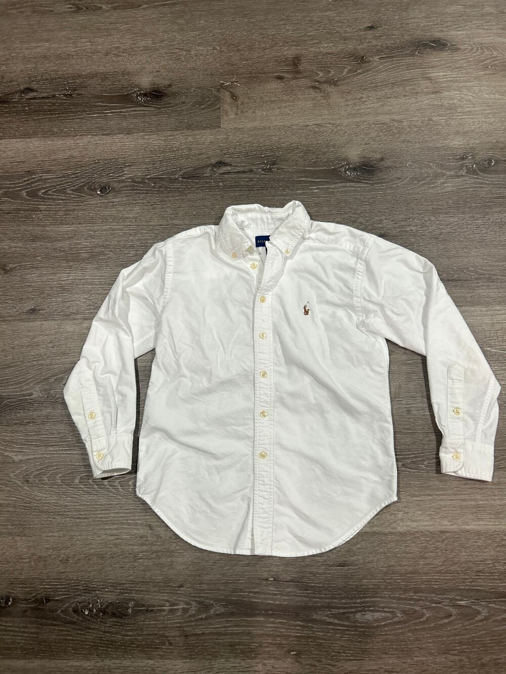 Polo Ralph Lauren Boys White Iconic Oxford Button Down Shirt Size 8 S Pony